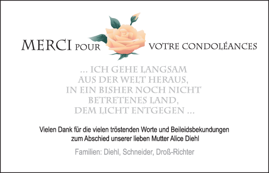 Traueranzeige von Alice Diehl von Usinger Anzeiger