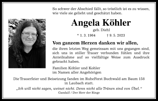 Traueranzeige von Angela Köhler von Wetterauer Zeitung, Giessener Anzeiger, Kreis-Anzeiger