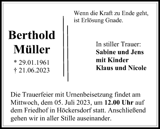 Traueranzeige von Berthold Müller von Giessener Allgemeine, Alsfelder Allgemeine