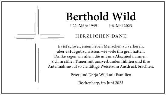 Traueranzeige von Berthold Wild von Wetterauer Zeitung