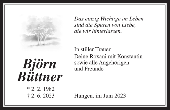 Traueranzeige von Björn Büttner von Licher Wochenblatt