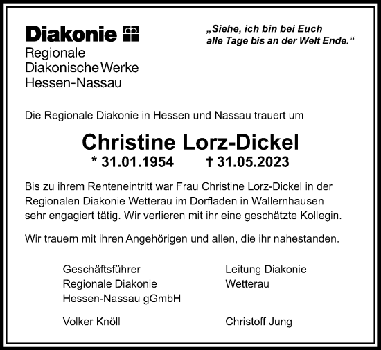 Traueranzeige von Christine Lorz-Dickel von Kreis-Anzeiger