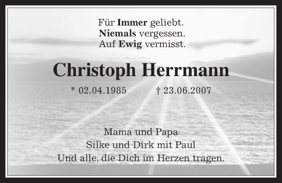 Traueranzeige von Christoph Herrmann von Kreis-Anzeiger