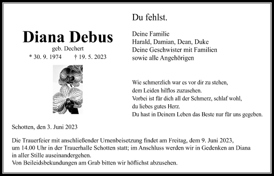 Traueranzeige von Diana Debus von Kreis-Anzeiger