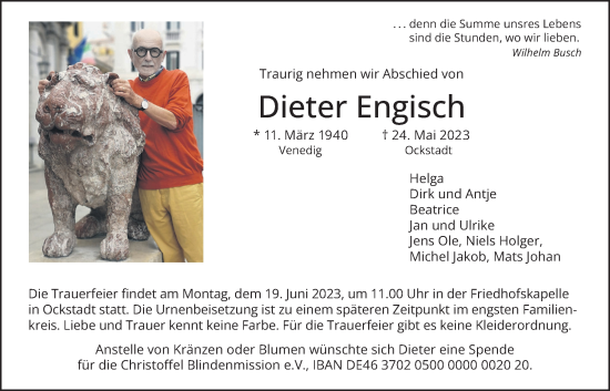 Traueranzeige von Dieter Engisch von Wetterauer Zeitung
