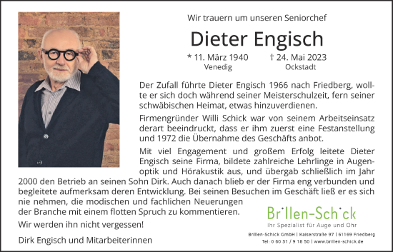 Traueranzeige von Dieter Engisch von Wetterauer Zeitung