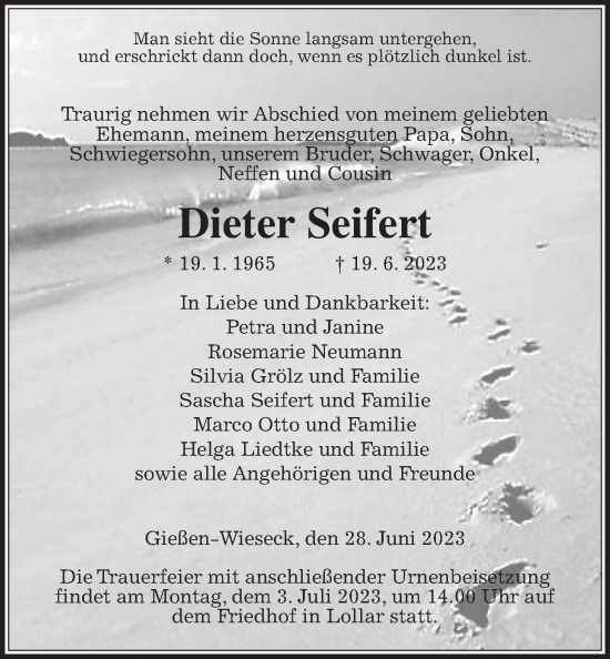 Traueranzeige von Dieter Seifert von Giessener Anzeiger, Giessener Allgemeine, Alsfelder Allgemeine