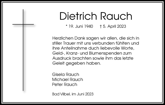 Traueranzeige von Dietrich Rauch von Bad Vilbel/Karben