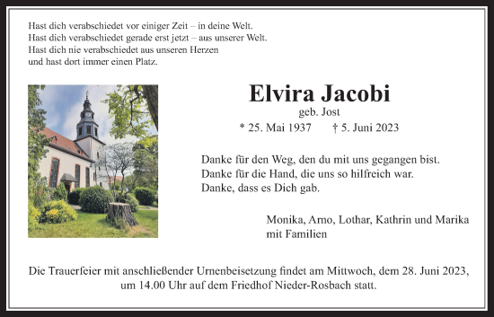Traueranzeige von Elvira Jacobi von Wetterauer Zeitung