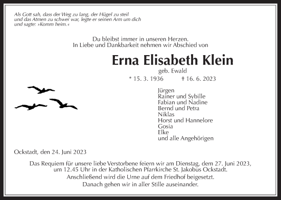Traueranzeige von Erna Elisabeth Klein von Wetterauer Zeitung
