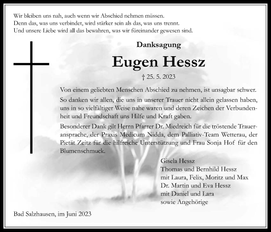 Traueranzeige von Eugen Hessz von Kreis-Anzeiger