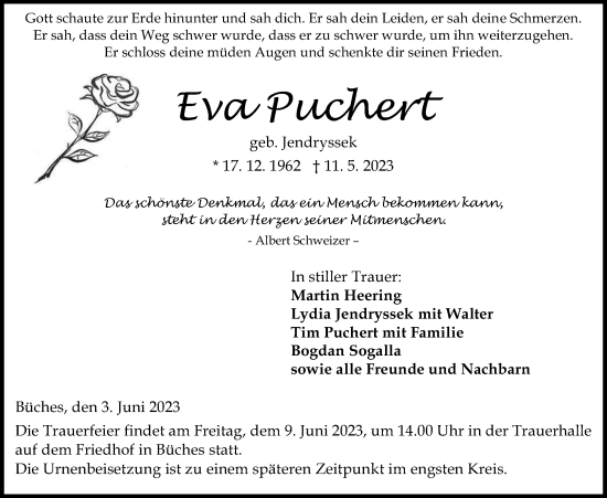 Traueranzeige von Eva Puchert von Kreis-Anzeiger