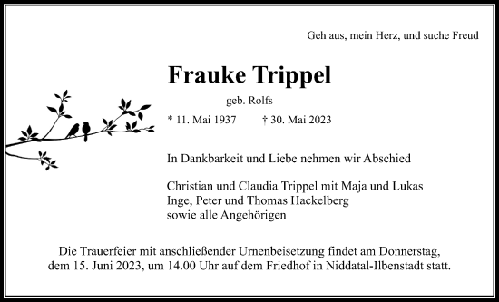 Traueranzeige von Frauke Trippel von Wetterauer Zeitung
