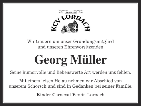Traueranzeige von Georg Müller von Kreis-Anzeiger
