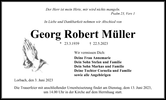 Traueranzeige von Georg Robert Müller von Kreis-Anzeiger