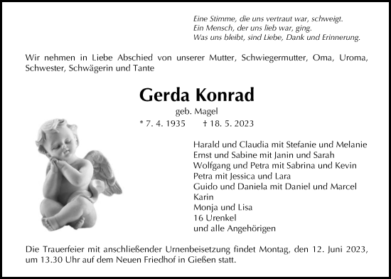 Traueranzeige von Gerda Konrad von Giessener Allgemeine, Alsfelder Allgemeine