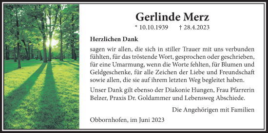 Traueranzeige von Gerlinde Merz von Licher Wochenblatt