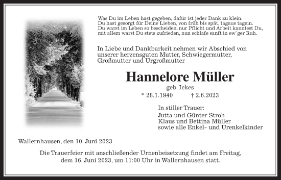 Traueranzeige von Hannelore Müller von Kreis-Anzeiger
