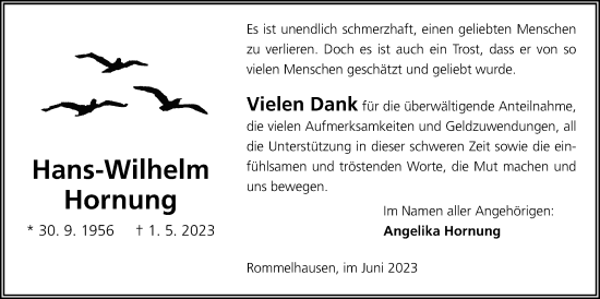 Traueranzeige von Hans-Wilhelm Hornung von Kreis-Anzeiger