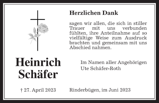 Traueranzeige von Heinrich Schäfer von Kreis-Anzeiger
