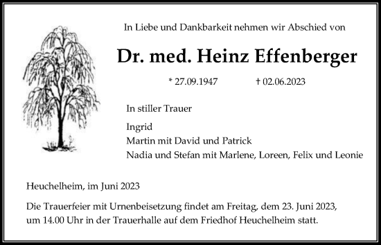 Traueranzeige von Heinz Effenberger von Giessener Allgemeine, Alsfelder Allgemeine, Giessener Anzeiger
