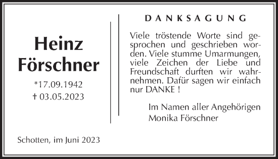 Traueranzeige von Heinz Förschner von Kreis-Anzeiger