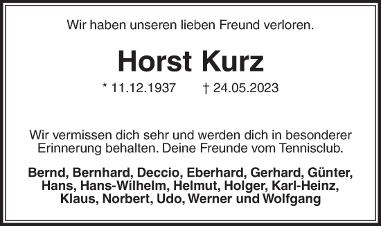 Traueranzeige von Horst Kurz von Giessener Allgemeine, Alsfelder Allgemeine