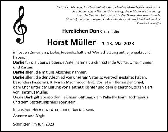 Traueranzeige von Horst Müller von Usinger Anzeiger
