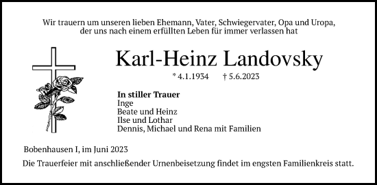 Traueranzeige von Karl-Heinz Landovsky von Kreis-Anzeiger