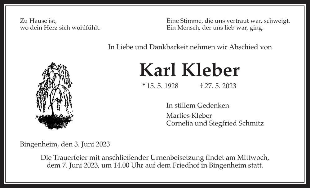 Anzeige von  Karl Kleber