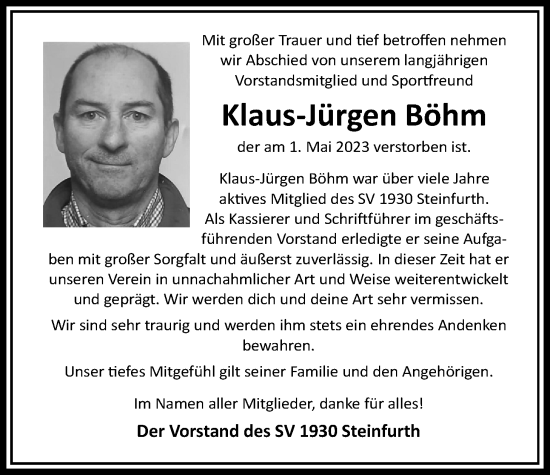 Traueranzeige von Klaus-Jürgen Böhm von Wetterauer Zeitung