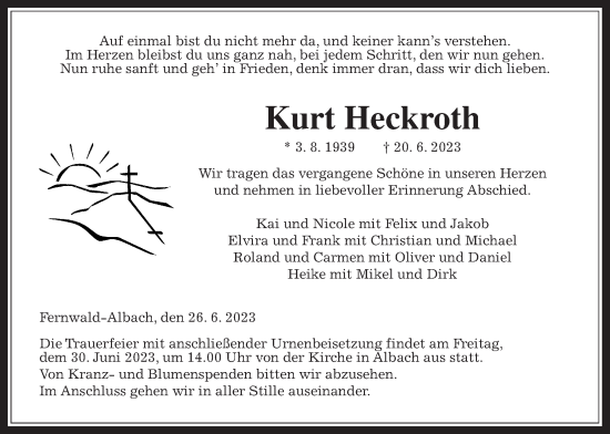 Traueranzeige von Kurt Heckroth von Giessener Allgemeine, Alsfelder Allgemeine