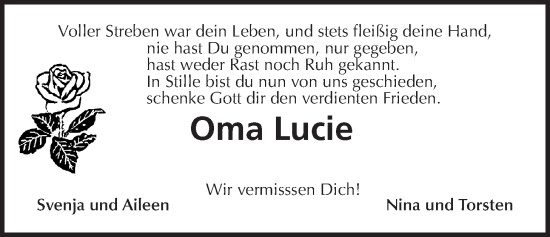 Traueranzeige von Lucie Launspach von Licher Wochenblatt