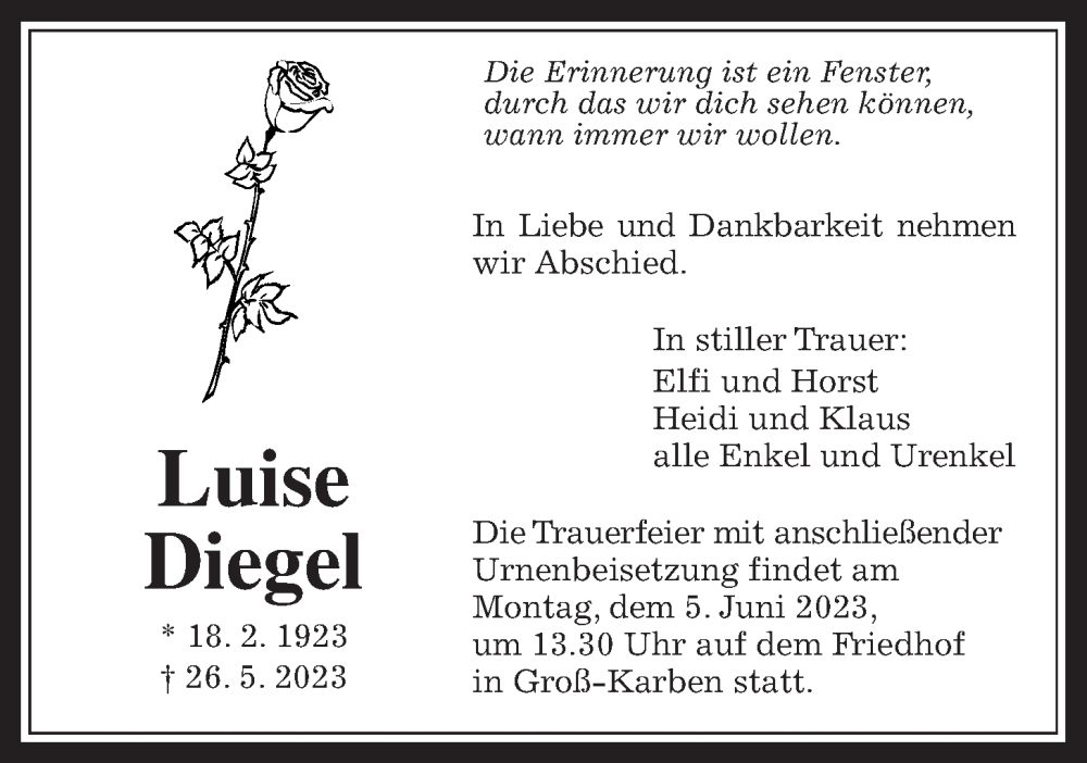 Anzeige von  Luise Diegel