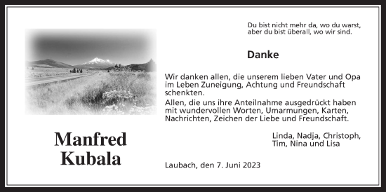 Traueranzeige von Manfred Kubala von Laubacher Anzeiger