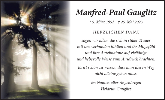 Traueranzeige von Manfred Paul Gauglitz von Wetterauer Zeitung