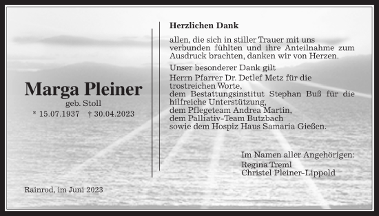 Traueranzeige von Marga Pleiner 