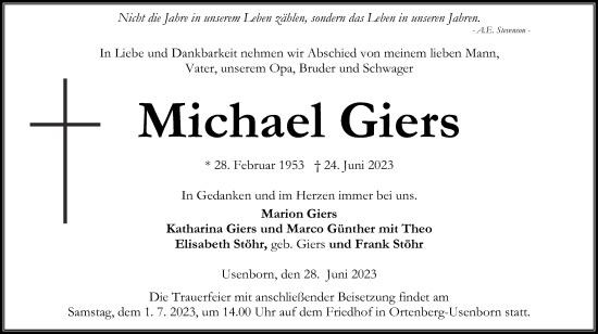 Traueranzeige von Michael Giers von Kreis-Anzeiger