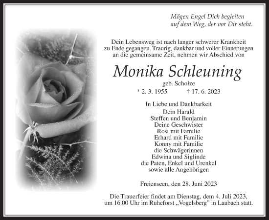 Traueranzeige von Monika Schleuning von Laubacher Anzeiger