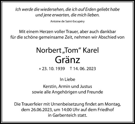 Traueranzeige von Norbert Gränz von Pohlheimer Nachrichten