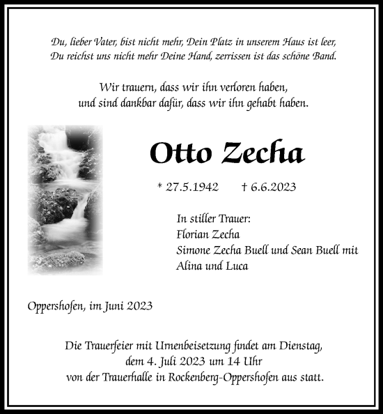 Traueranzeige von Otto Zecha von Wetterauer Zeitung