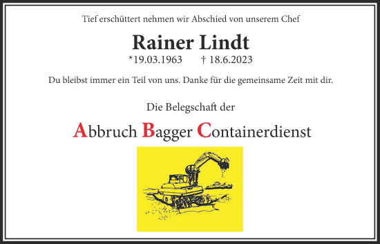 Traueranzeige von Rainer Lindt von Wetterauer Zeitung