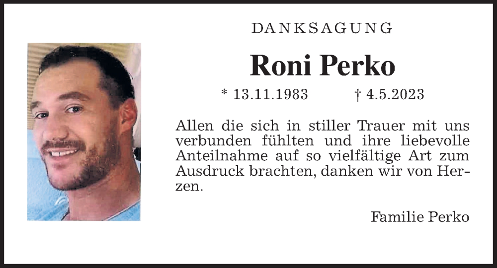  Traueranzeige für Roni Perko vom 03.06.2023 aus Wetterauer Zeitung
