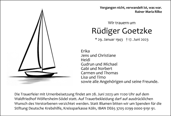 Traueranzeige von Rüdiger Goetzke von Wetterauer Zeitung