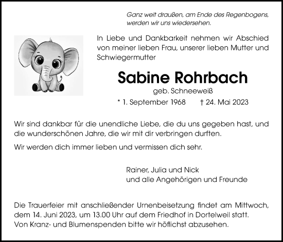 Traueranzeige von Sabine Rohrbach von Bad Vilbel/Karben