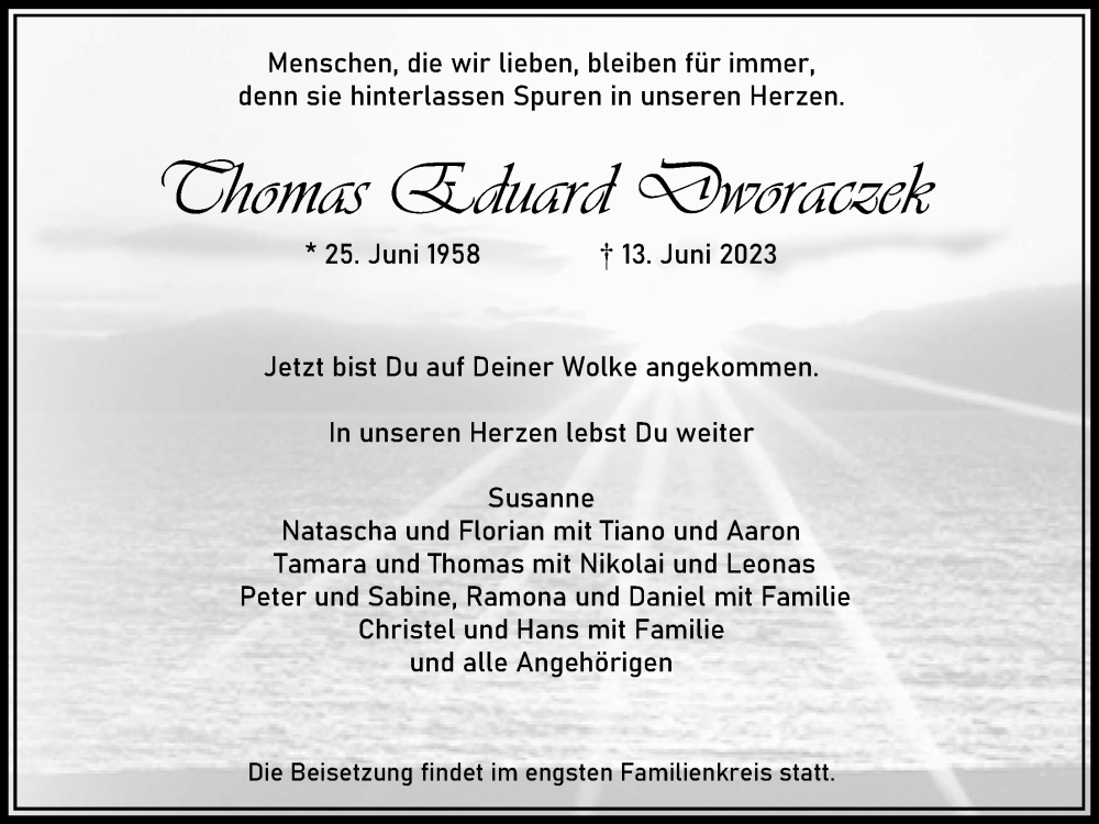  Traueranzeige für Thomas Eduard Dworaczek vom 24.06.2023 aus Usinger Anzeiger