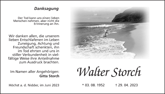 Traueranzeige von Walter Storch von Kreis-Anzeiger