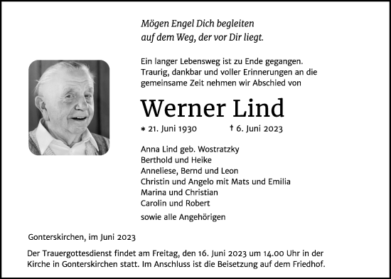 Traueranzeige von Werner Lind von Laubacher Anzeiger
