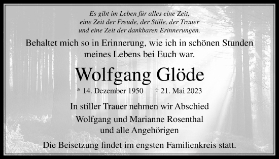 Traueranzeige von Wolfgang Glöde von Usinger Anzeiger