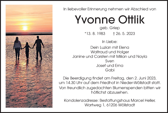 Traueranzeige von Yvonne Ottlik von Wetterauer Zeitung